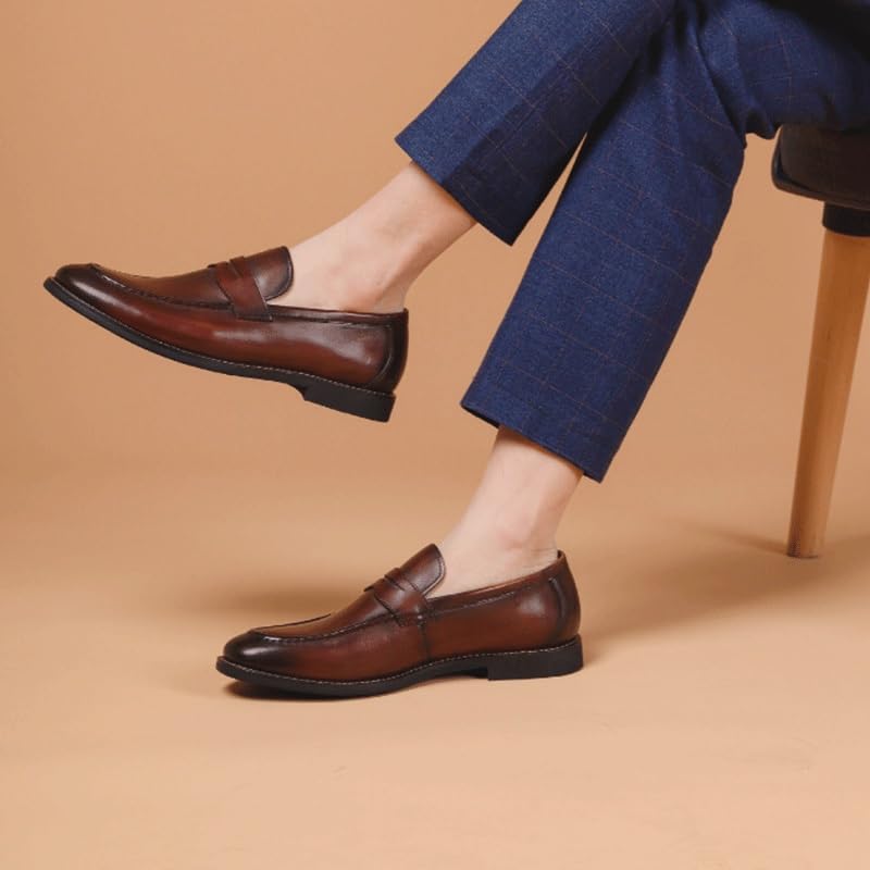 Fashion Business Men's Casual Shoes Thick-Soled Loafers Slip-on Leather Shoes Non Slip Comfortable Rubber Sole Men Formal Dress Shoes2