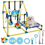 KAINUM Puppy Play Gym with Hanging Toys, Dog Indoor Jungle Gym as Activities Center for Puppies, PVC Frame with 8 Enrichment Toys for Small Dogs Kitten and Other Pets