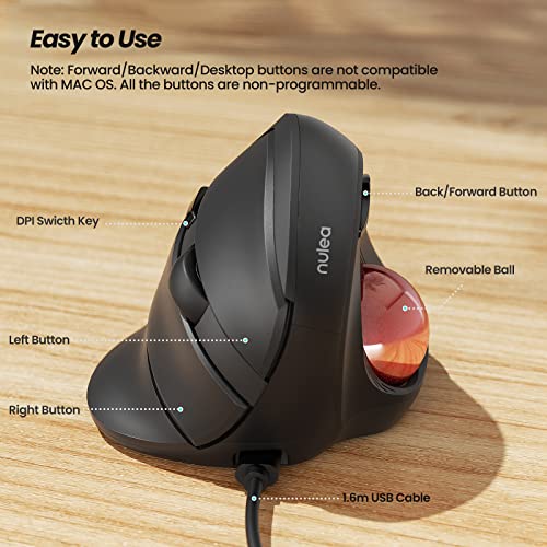 Nulea Wired Trackball Mouse for Large Hand, Vertical Ergonomic Mouse