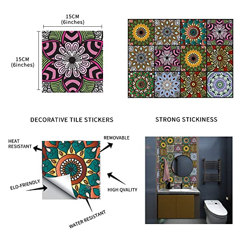 Mandala Decorative Tile Stickers Set 12 Units 6X6 Inches, Peel And Stick Self Adhesive Removable Stickers For Kitchen Backsplash ,Furniture,Staircase,Stick On Tiles #TOP2