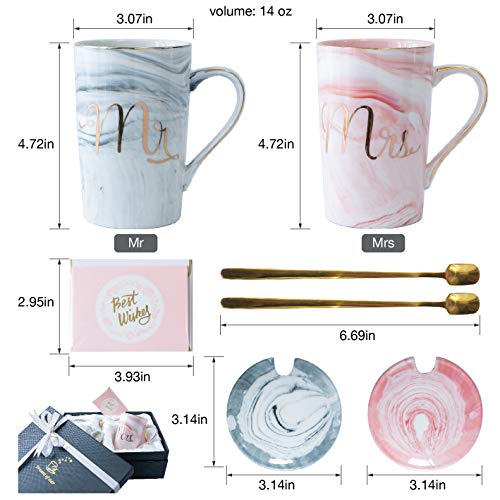 Jumway Mr And Mrs Coffee Mugs - Wedding Gifts For Bride And Groom - Gifts For Bridal Shower Engagement Wedding And Married Couples Anniversary - Ceramic Marble Cups 14 Oz Pink #TOP1