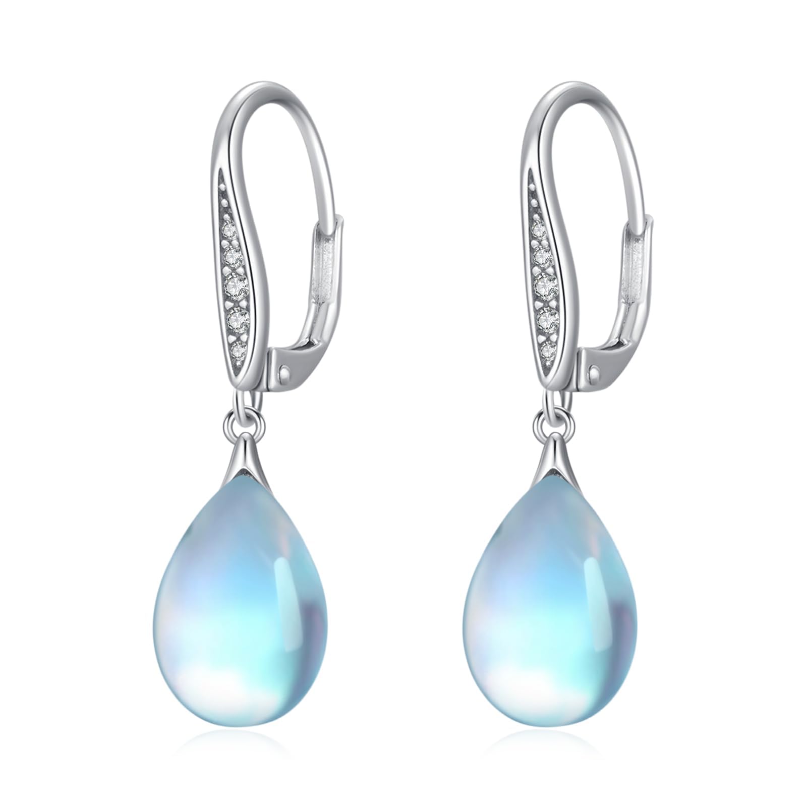 OHAYOO Mondstein Silber Ohrringe Damen 925 Engel Abalone/Onyx/Türkis/Keltische Ohrstecker Leverback Ohrringe Mondstein Schmuck für Damen Mädchen