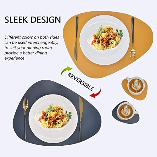 Double Side Leather Placemats and Coaster Sets of 4 - Washable Non Slip Table Mats Hot Resistant for Dining Table (Navy-Yellow, 4 Placemats + 4 Coasters)