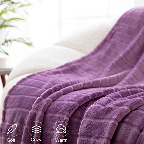 Bertte Plush Throw Blanket Super Soft Fuzzy Warm Blanket | 330 Gsm Lightweight Fluffy Cozy Luxury Decorative Stripe Blanket For Bed Couch - 60"X 80", Lavender #TOP2