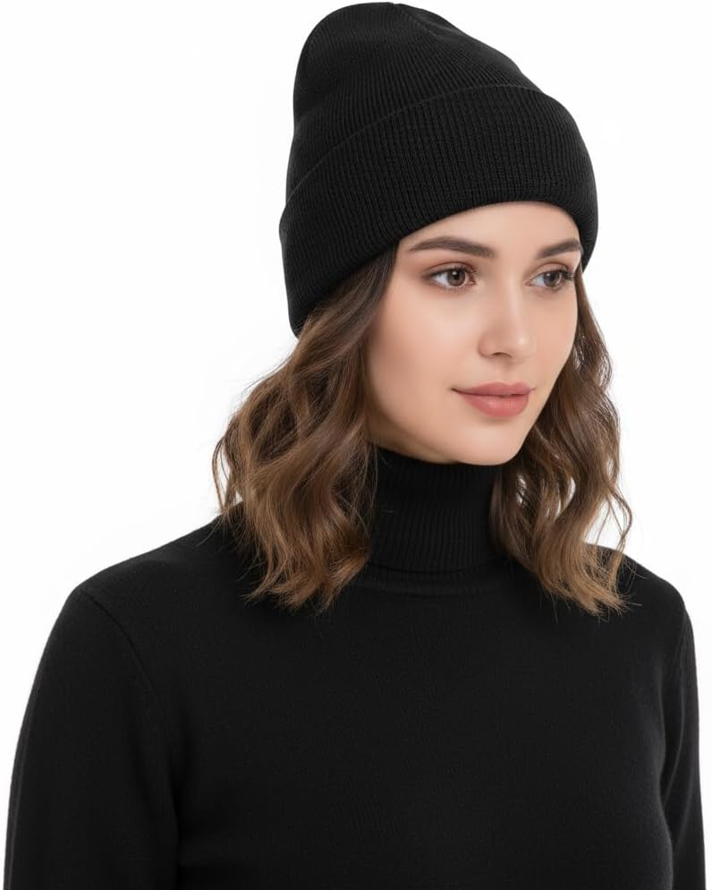 2 PCS Winter Beanie Hats for Women Men Unisex Knitted Cuffed Knit Beanie Slouchy Skull Cap - Image 2