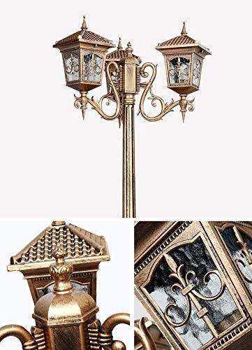 Guocc Creative Retro Victoria Outdoor Patio Column Light 3-Heads Residential Villa Driveway Street Lamp High Pole Light Ip56 Waterproof Lawn Floor Lamp Anti-Rust Aluminum Glass Lantern Lights Fixture #TOP6