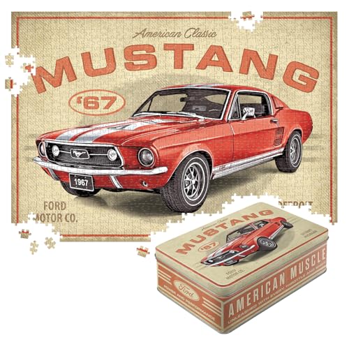 Nostalgic-Art Retro Puzzle 1000 Teile 68 x 48 cm Ford Mustang GT 1967 Red Geschenk-Idee für Ford Fans Original Lizenzprodukt (OLP) für Erwachsene in Vintage-Metalldose als Geschenkverpackung