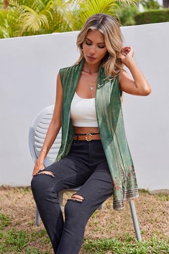 Image of Beyove Womens Long Vests Sleeveless Draped Lightweight Open Front Cardigan Layering Vest with Side Pockets