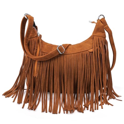 Lyellfe Fringe Purse Crossbody, Women Saddle Tassel Hobo Bag with Zipper, Western Cowgirl Fashionable Pocket Shoulder Bag with Adjustable Strap