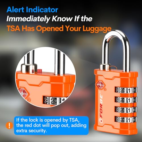 Image of FORGE 4 Digit 17067 TSA Approved Tool Box and Case Lock, Combination Padlock for Travel, Orange 1 Lock
