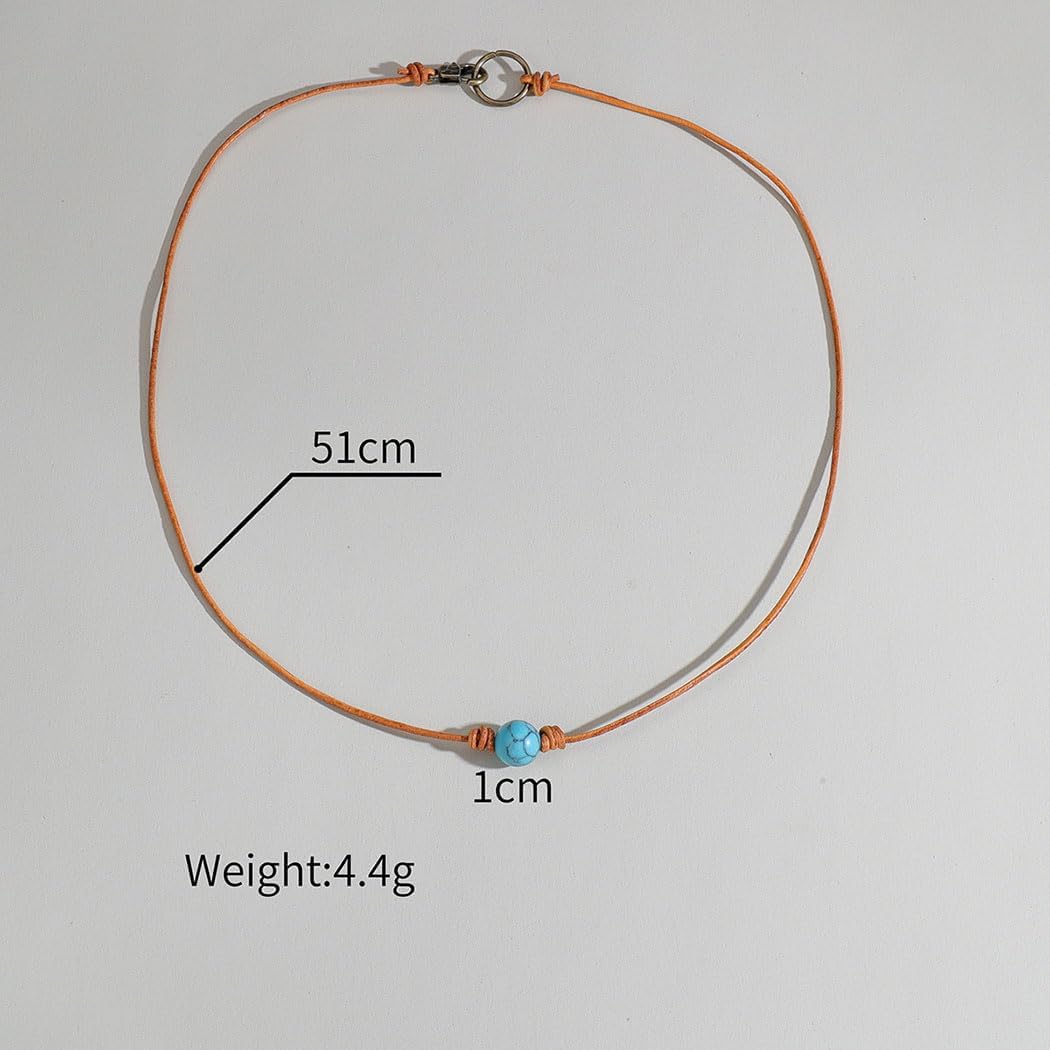 Boho Vintage Choker Necklace Brown Leather Choker Necklace Turquoise Pendant Necklaces for women - Image 7