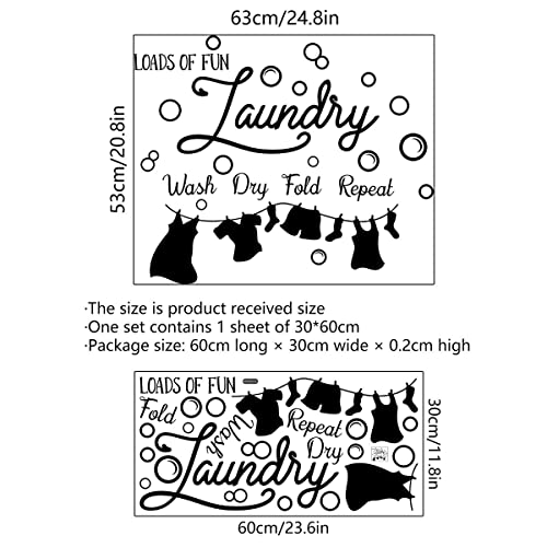 Laundry Room Vinyl Wall Decals Wash Dry Fold Repeat Signs Wall Stickers Loads Of Fun Bubble Stickers Peel And Stick Lettering Vinyl Art Wall Decor Supplies #TOP5