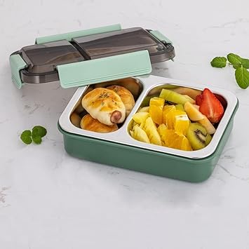 2 Compartment Leak Proof Insulated Stainless Steel Bpa Free Insulated Lunch/Tiffin Boxes With Removable Inner Plate For Women Men Office,Kids To School,Tiffin Box,Lunch Box (Green),750 ML