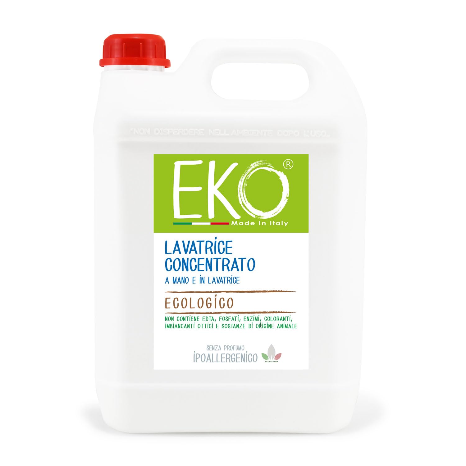 EKO Detersivo Lavatrice Ecologico Concentrato 5L – 167 Lavaggi, Senza Profumo, Ideale per Pelli Sensibili, Neonati e Bambini, Ecologico - Certificato