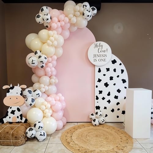 Image of HILAVO Cowgirl Balloon 12 Inch Pastel Light Baby Pink White Nude Retro Western Balloons Cow Print Party Balloon for Boho Rodeo Baby Shower Birthday Farm Theme Cowgirl Western Party Decorations