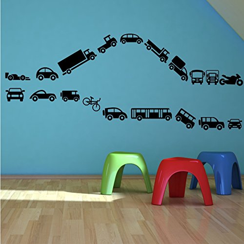 Wall Smart Designs Jouet Voitures Vélo Camion Set Autocollants Muraux Murals Pochoirs Chambre Vinyle - Brilliant Blue Gloss