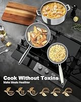 FogDream 5 Pcs Stainless Steel Cookware Set, 9.5in Non Stick Frying Pan, 5-Quart Soup Pot & 2.3-Quart Sauce Pan with 2 Lids, Stay-Cool Handles, Dishwasher & Oven-Safe, Induction Compatible, Silver — image 4