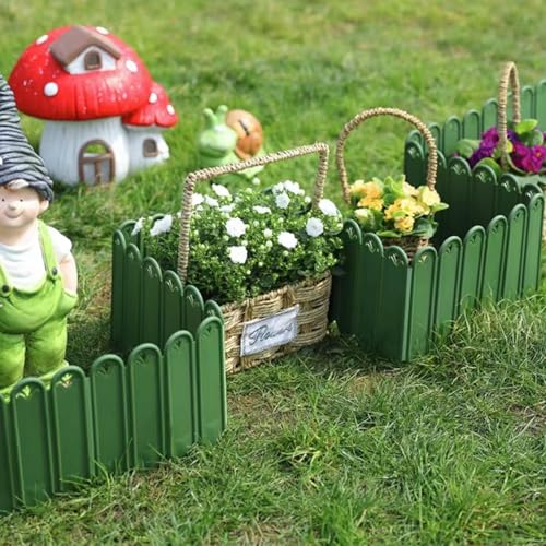Poecuoa 小さな 花壇フェンス 屋外 ガーデンフェンス プラスチック素材 花壇 ガーデニング 柵 土に刺す 設置簡単 防虫性 耐食性 DIY 芝生 家庭菜園 庭 仕切りお庭作り 飾り 園芸用品 結婚式用 パーティーの装飾用(緑-1m,20.5x22c