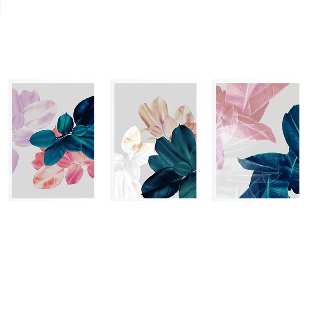 SOBMQ Poster-Abstract Colored Leaves Wall Poster Botanical Wall Art Nordic Art Canvas Painting Kitchen Office Bedroom Home Decoration Picture-50 * 70cm-3PCS (No Frame)