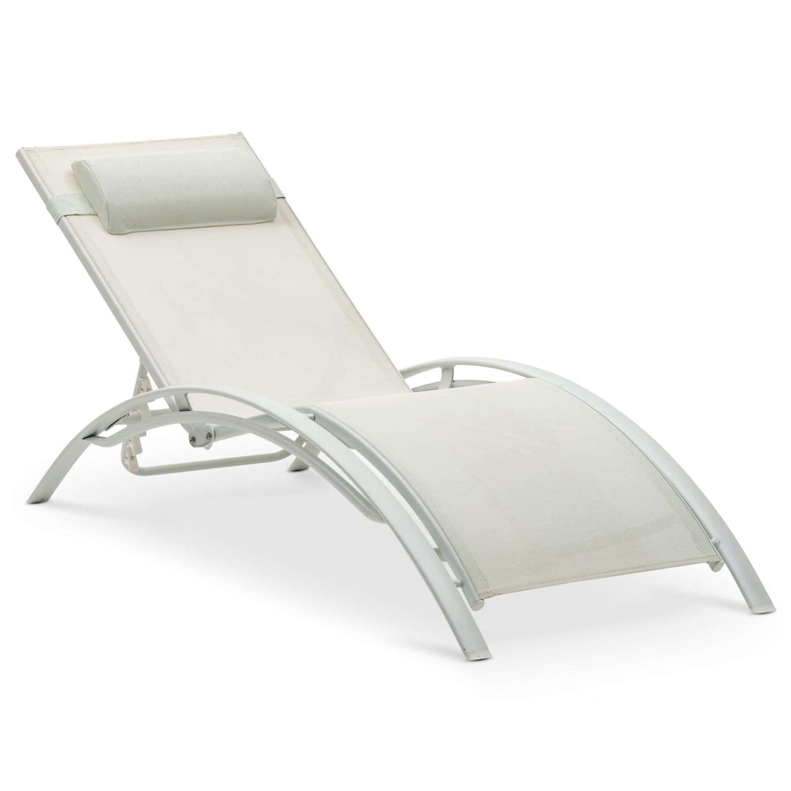 IDIMEX Gartenliege Relax mit Verstellbarer Rückenlehne und Kissen, Cremeweiß – wetterfeste Sonnenliege, klappbar für Balkon oder Terrasse, Aluminiumgestell und Textilene, pflegeleicht und komfortabel