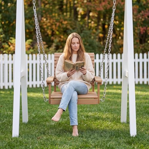 Image of Psilvam 4 FT Single Porch Swing, Heavy Duty Swing Chair Outdoor, Natural