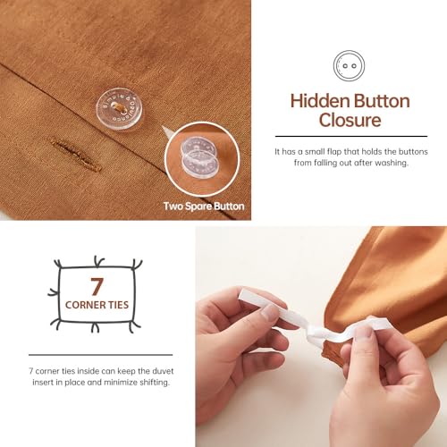 Simple&Opulence French Linen Duvet Cover Set 104"x 98"- 3 Pieces (1 Comforter Cover,2 Pillowcases)-Natural Flax Cotton Blend-Solid Color Breathable Farmhouse Bedding-Rust,California King by Simple&Opulence - Image 4