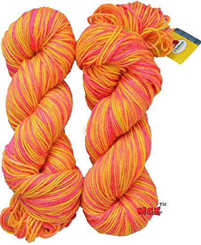 Image of M.G Rangoli Multi Orange (500 gm) Wool Hank Hand Knitting Wool /Art Craft Soft Fingering Crochet Hook Yarn, Needle Knitting Yarn Thread Dyed