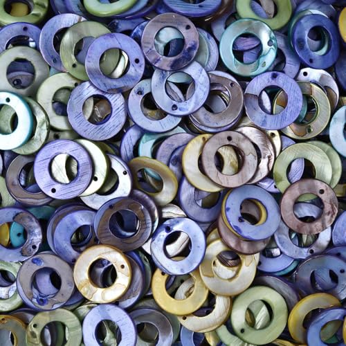 Image of HAAMIIQII 100pcs Assorted Color Natural Shell Beads 18mm Drilled Flat Round Circle Mussel Shell Loose Gemstone Beads for Jewelry Making Crafts Design