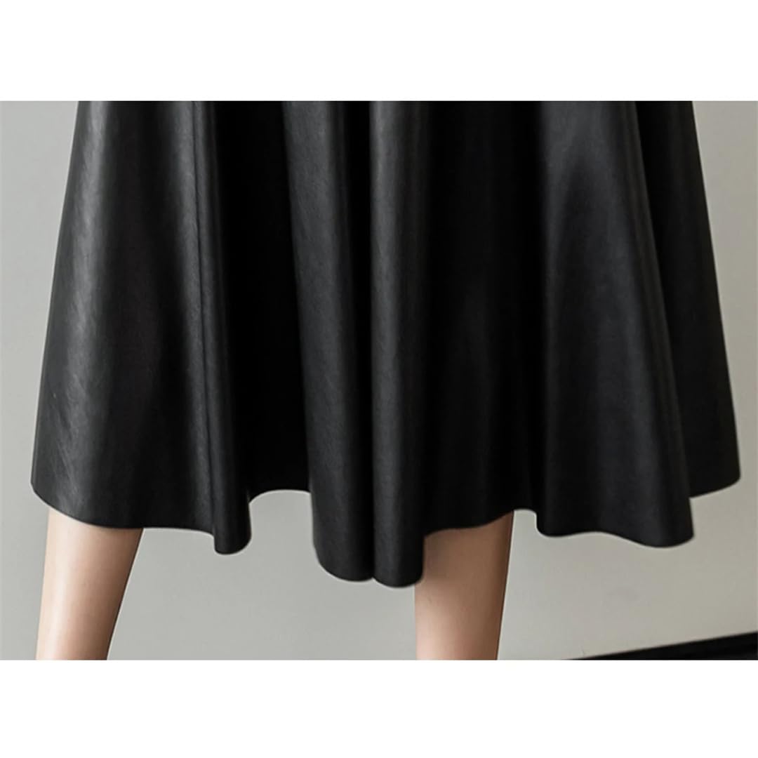 Faldas de piel sintética de cintura alta para mujer, estilo vintage, sencillez, casual, plisadas, sueltas, acampanadas, largas