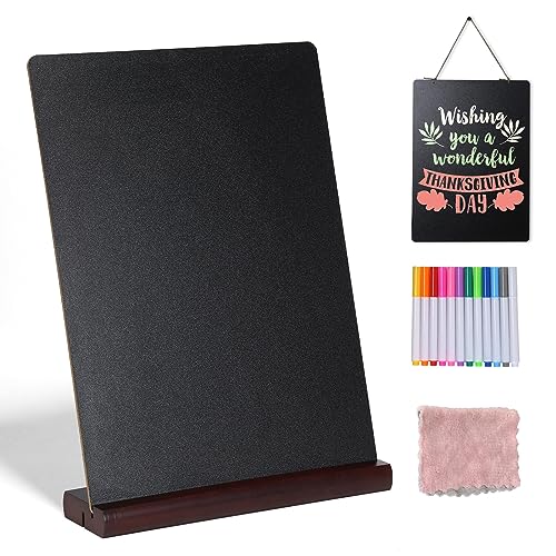 11.7x16.5 Inch Tabletop Chalkboard with Wood Base, Menu Chalkboard Stand, Message Board, Bar and Special Event Decorations, Hanging Double-Sided Chalkboards Sign for DIY Home Decoration-Walnut by SUTINE - Used condition - US$13.18