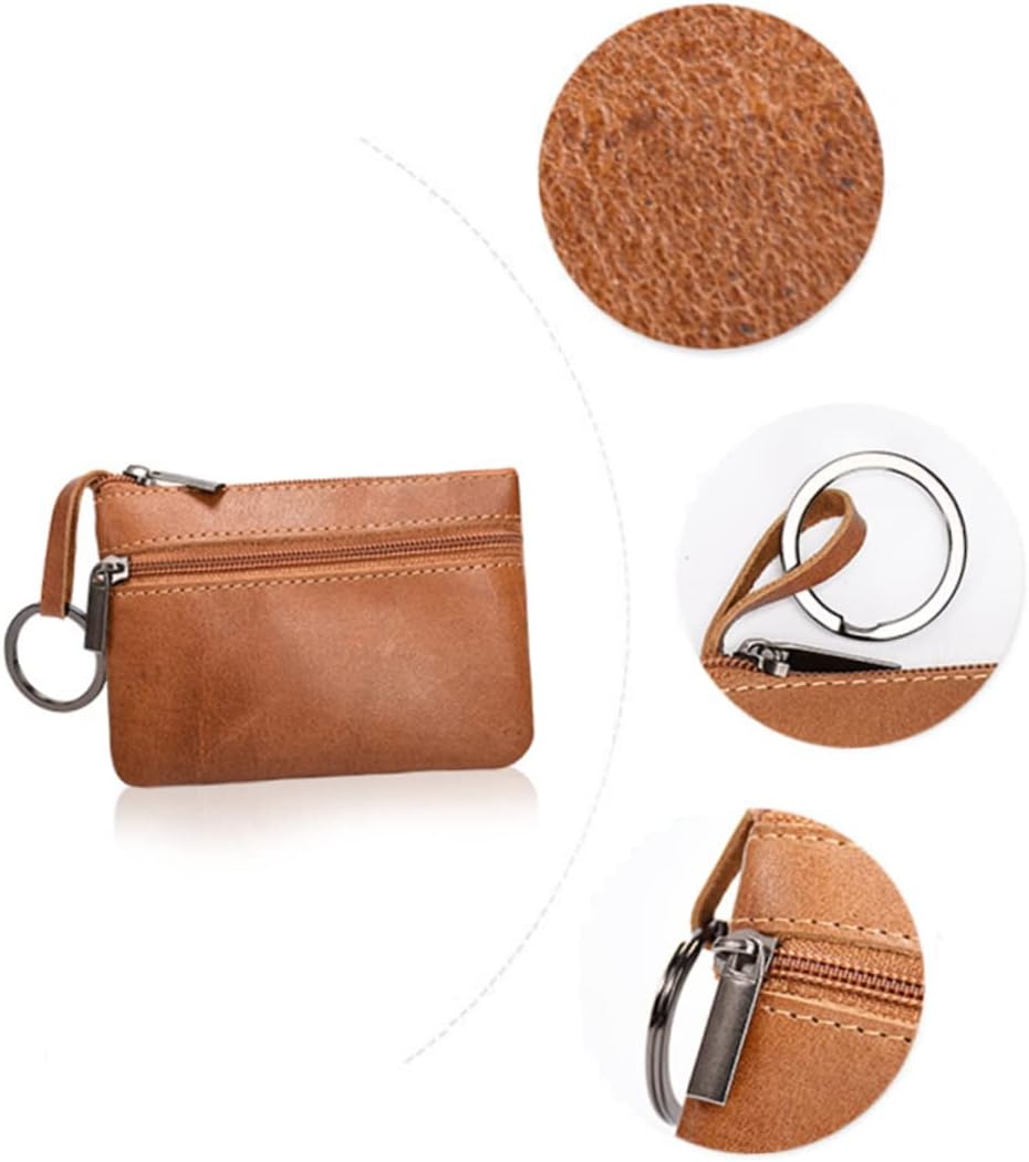 GALPADA Leather Clutch for Women Sturdy Wax Handbag Zipper Pouch Key Ring Stylish Wristlet Purses Brown