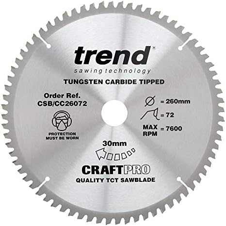 Trend CSB/CC26072 Craft Pro Negative Hook Crosscutting TCT Circular Blade Ideal for Makita and Festool Table/Mitre Saws, Tungsten Carbide Tipped, 260mm x 72 Teeth x 30 Bore