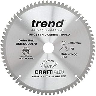 Trend CSB/CC26072 Craft Pro Negative Hook Crosscutting TCT Circular Blade Ideal for Makita and Festool Table/Mitre Saws, Tungsten Carbide Tipped, 260mm x 72 Teeth x 30 Bore