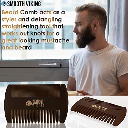 Smooth Viking Beard Brush & Comb Gift Set For Men - Natural Boar Bristle Hair Brush & Wooden Comb - Facial Hair Styling, Grooming & Shaping Tools #TOP6