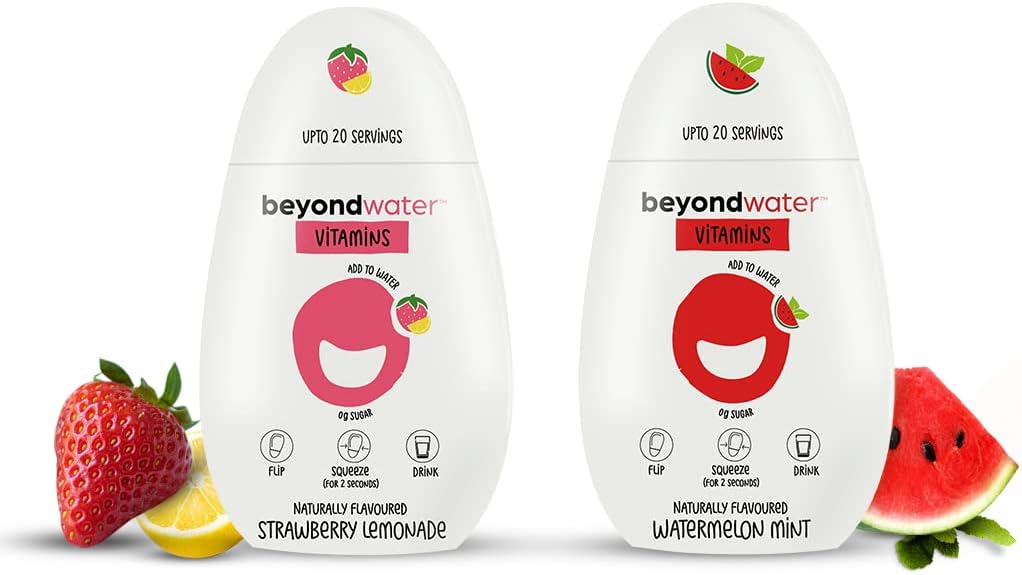 BEYOND WATER Tropical Blast - Diy Vitamin Water - 2 X 20 Servings - (Strawberry Lemonade + Watermelon Mint) | Water Enhancer Instant Fruit Drink Mix, 10+ Vitamins & Minerals, Flavoured Water