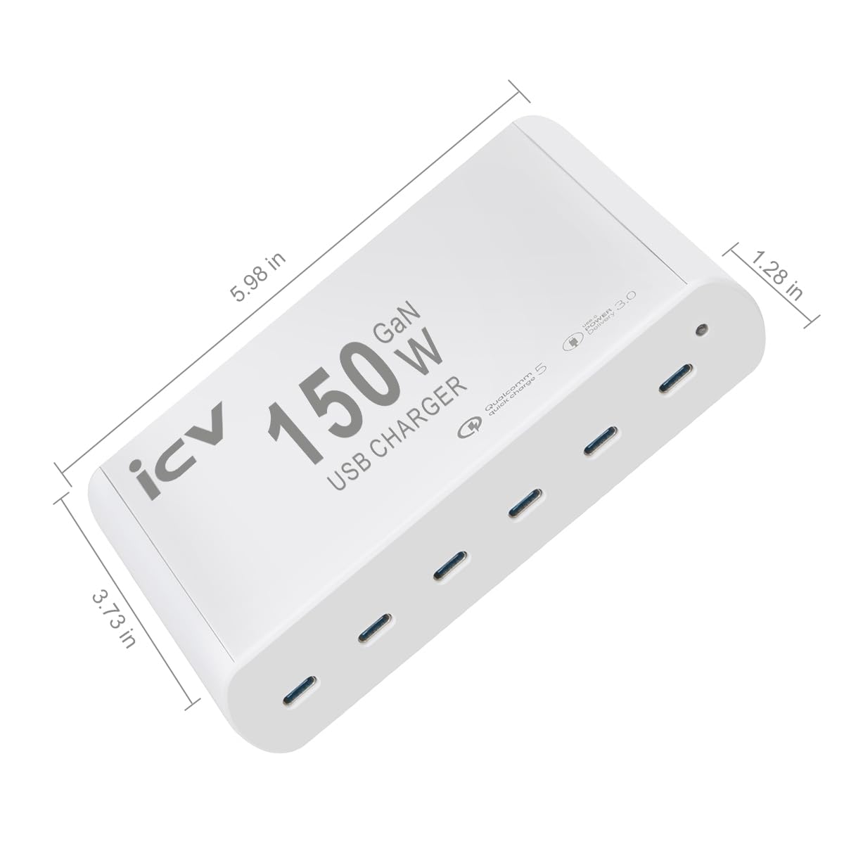 icv Stazione di ricarica rapida USB C da 150 W PD per più dispositivi, 6 porte GaN 100 W tipo C, stazione di ricarica rapida USB multiporta per MacBook, iPhone, Samsung, Galaxy, iPad, Android, bianco