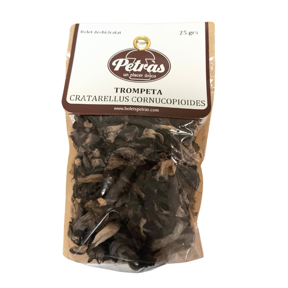 Trompetas Negras, Setas Deshidratadas 25 Gr | Petras - Sabor Intenso y Terroso - Ideal para Guisos, Salsas y Risottos - Setas y Hongos Gourmet Usadas en Cocina Francesa e Italiana
