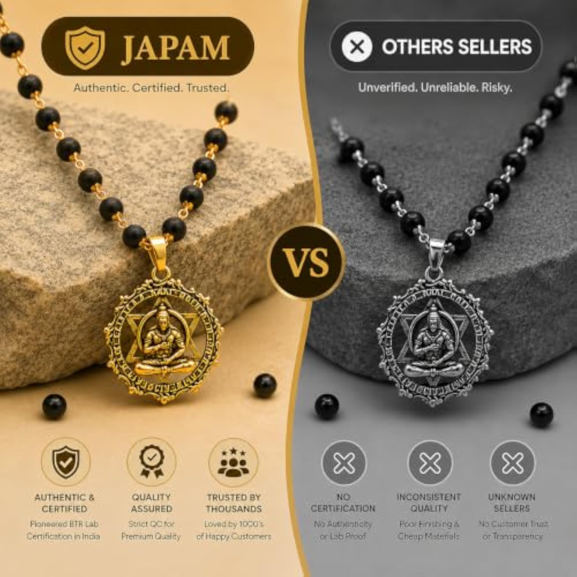 Plated Karungali Bead Necklace with Hanuman Pendant