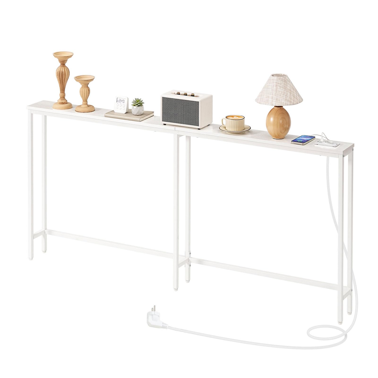 HOOBRO Console Meuble avec multiprise, Table Console avec Station de Charge, Bout de Canapé étroit, Console derrière Le canapé, pour entrée, Couloir, Hall, Blanc EWT185CXG01