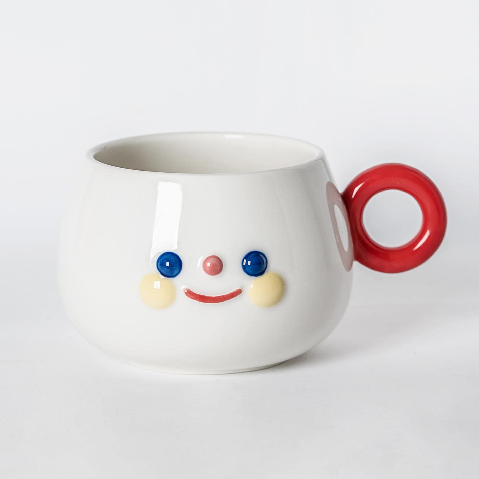 Tasse à café en céramique rouge mug smiley original et design arc-en-ciel
