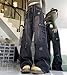 Baggy Ripped Cargo Jeans for Women Y2K Multi-Pocket Vintage Goth Grunge Pants Hip Hop Harajuku Fashion Streetwear (US, Alpha, Small, Regular, Regular, Black)