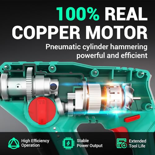 Image of DCA 12V Cordless Drill Set SDS-Plus Hammer Drill, 1J 3-IN-1 Power Drill with Variable Speed, 2*2.0Ah Battery, 0-900 RPM /5600 BPM, with 3 /8 inch Drill Chuck, 4 Drill Bits for Concrete, Brick, Metal, Wood