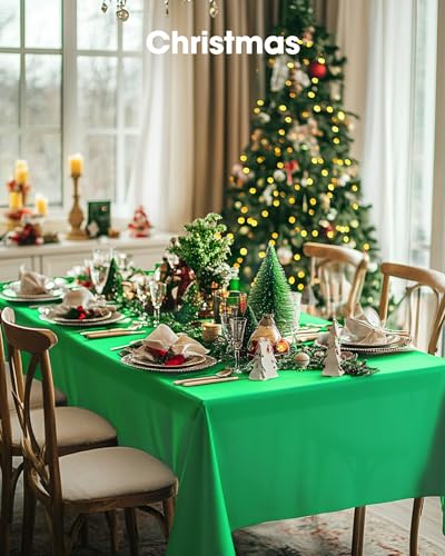 Image of Pureegg Plastic Table Cloth Disposable 10 Pack, 54 x 108 Inch Table Cloths, St Patricks Day, Christmas Decorations, Tablecloths, Rectangle, Forest, Plastic Cover, Leakproof & Sturdy, Green