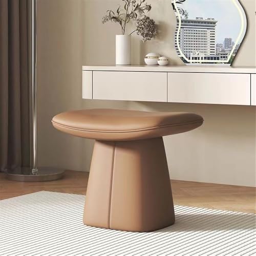 Tabouret de coiffeuse en bois massif et cuir marron - 2