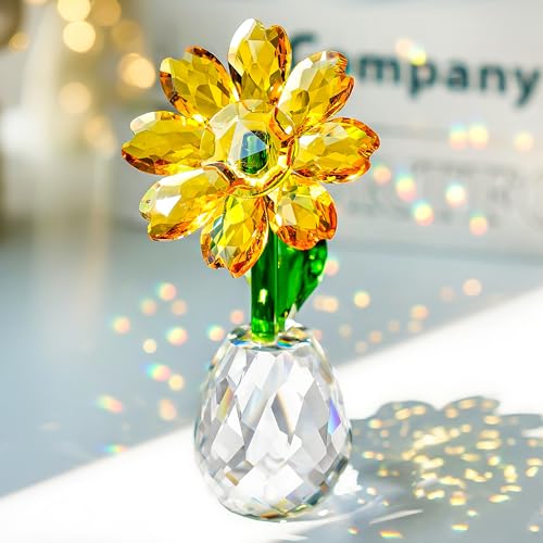 H&D Crystal Sunflower Figurine Ornament Glass Flowers Paperweight Lady Gift Birthday Party...