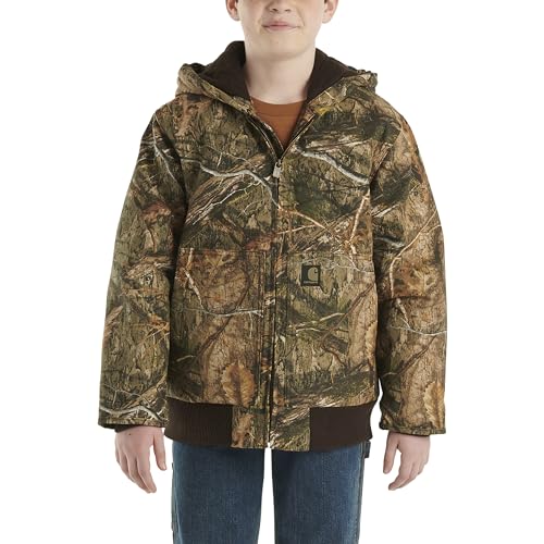 Image of Carhartt Boys' Flannel-Lined Hooded Canvas Insulated Zip-Up Jacket