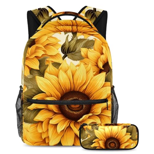 Sac à dos tournesols avec trousse pour soulager le dos des élèves