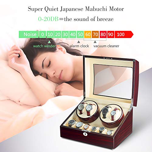 Maselex Automatic Watch Winder with Quiet Mabuchi Motor ,4+6 Watches Storage Box Case for Rolex, Fit Lady and Man Automatic Watch - 21 Rotation Modes