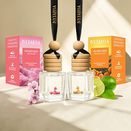 Image of Nytarra Car Perfumes Luxury Combo Pink Bloom & Sunshine Zest, No-Alcohol & Long-Lasting Fragrance Diffuser, Best Car Air Freshener, Premium Car Scent Hanging Pod