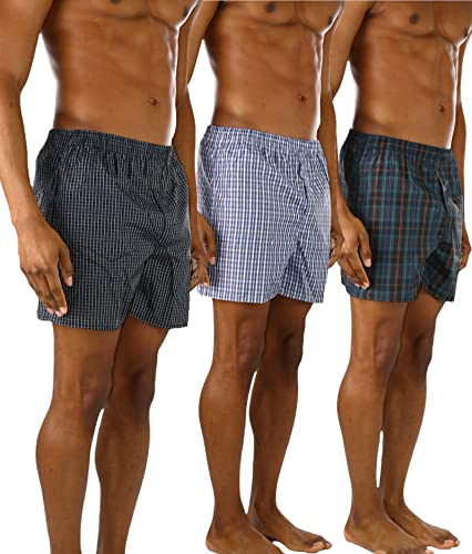 ToBeInStyle Men's Pack of 3 or 6 Button Fly Loose Fit Tartan Plaid Boxer Shorts2